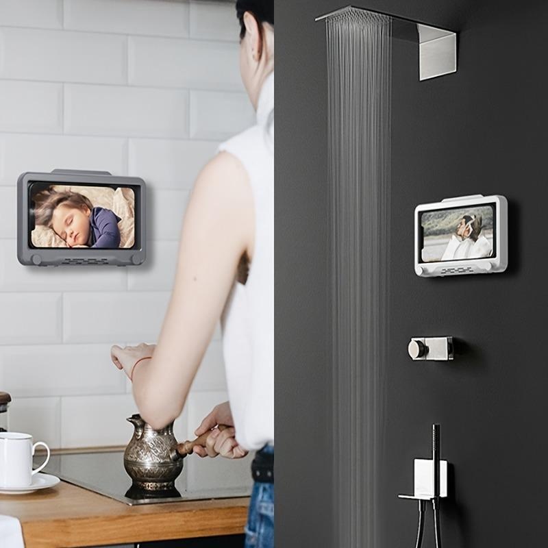 Waterproof Bathroom Mobile Phone Box Wall Mount Phone Holder Touch Screen Shower Phone Holder Self-Adhesive Shower Accessories