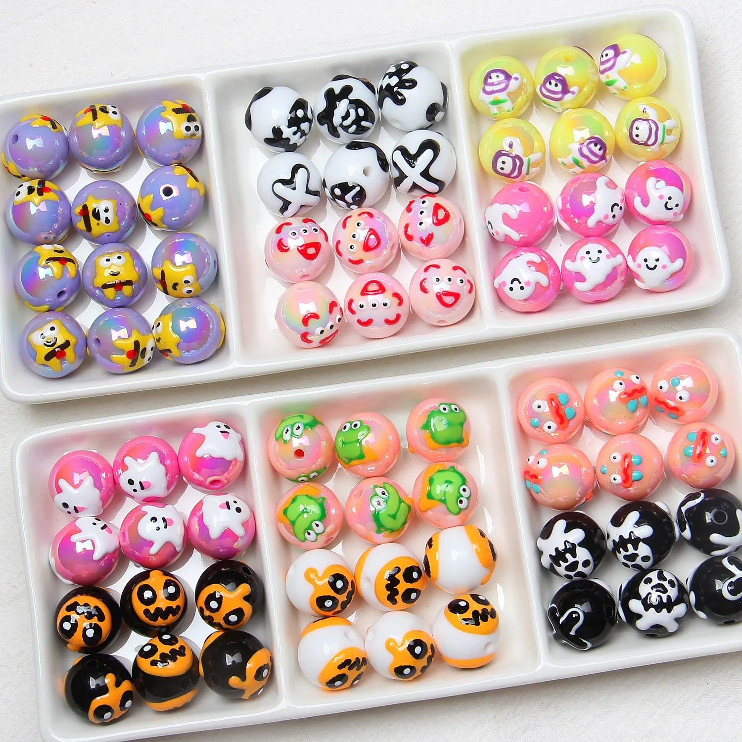 10pcs16mm Beaded Beads Pen Pumpkin Ghosts DIY Scattered Beads for Beaded Pen Bracelets Chains Halloween Christmas Decor Beads