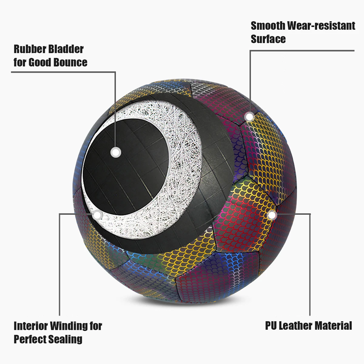 Reflective Football Holographic Luminous Soccer Ball Night Outdoor Sports Glowing Standard Soccer Size 5 for Kids Adult Training