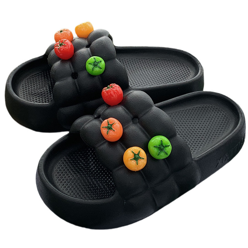 Ladies Fun cute little Tomato slipper beach slide Men's thick soled indoor bathroom non-slip summer sandals