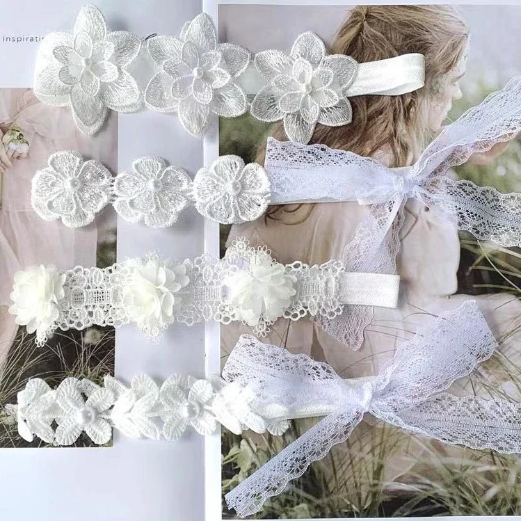 Kid White Lace Pearl Baby Headbands for Girl Cute Bowknot Hair Band Elastic Infant Turban Newborn Headwear Baby Hair Accessories