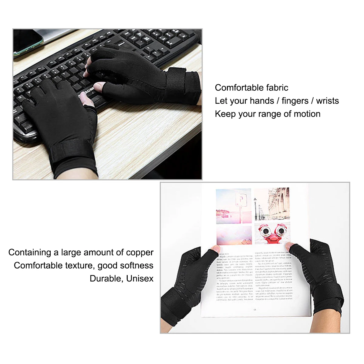 Arthritis Half Finger Gloves Copper Fiber Pressure Joint Pain Relief Half Finger Gloves Treatment Wrist Support Non-slip Gloves