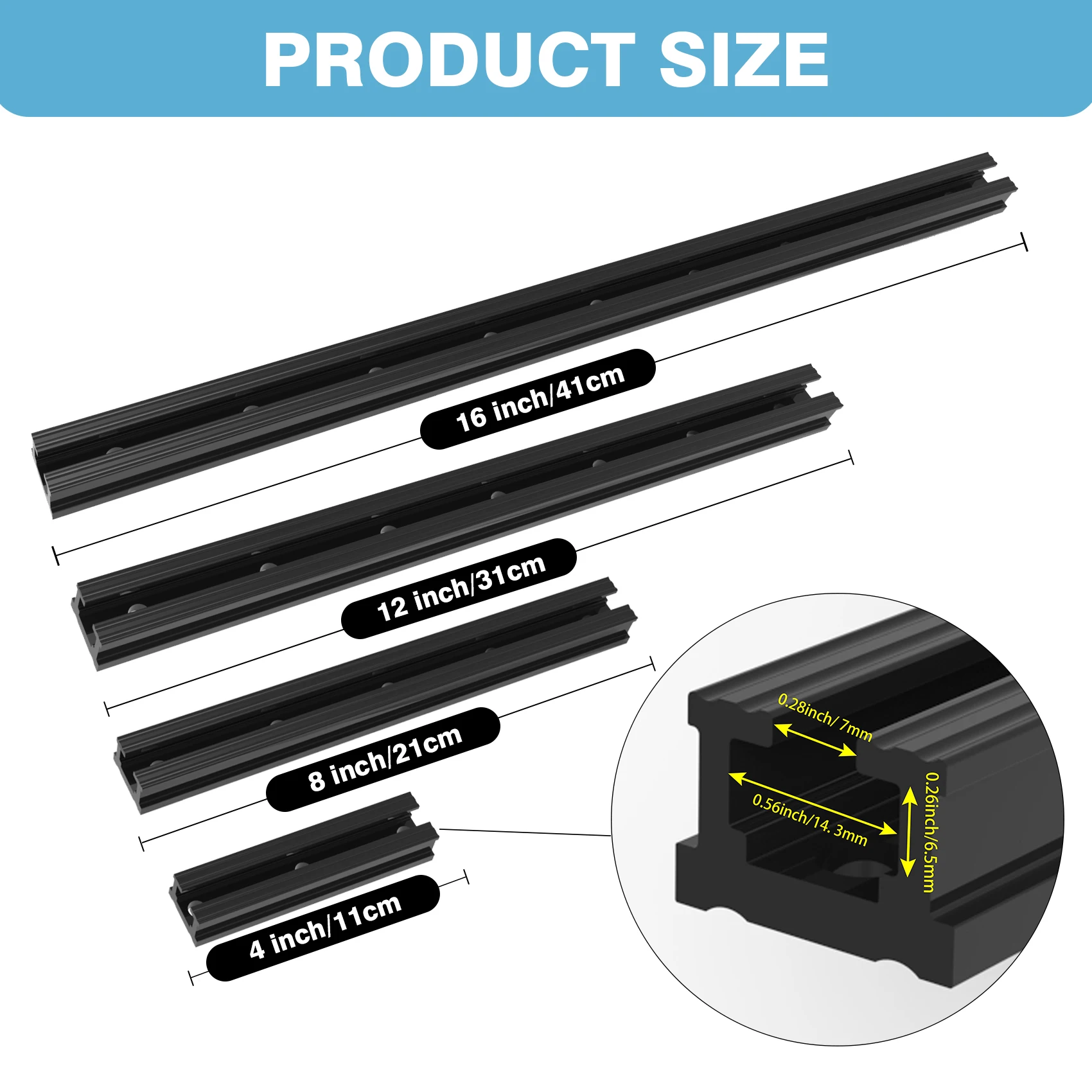 Aventik 4" 8" 12"and 16" Light Medium Duty Polymer Kayak Mount Track Compatible with 1/2" Wide Kayak Track Screw