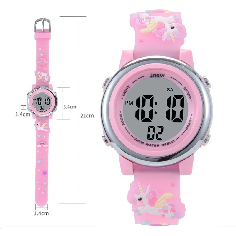 Beautiful Cute 3D Heart Rainbow Unicorn Girls Kids Children Silicone Waterproof Digital Sport Alarm Luminous Gifts Watches Clock