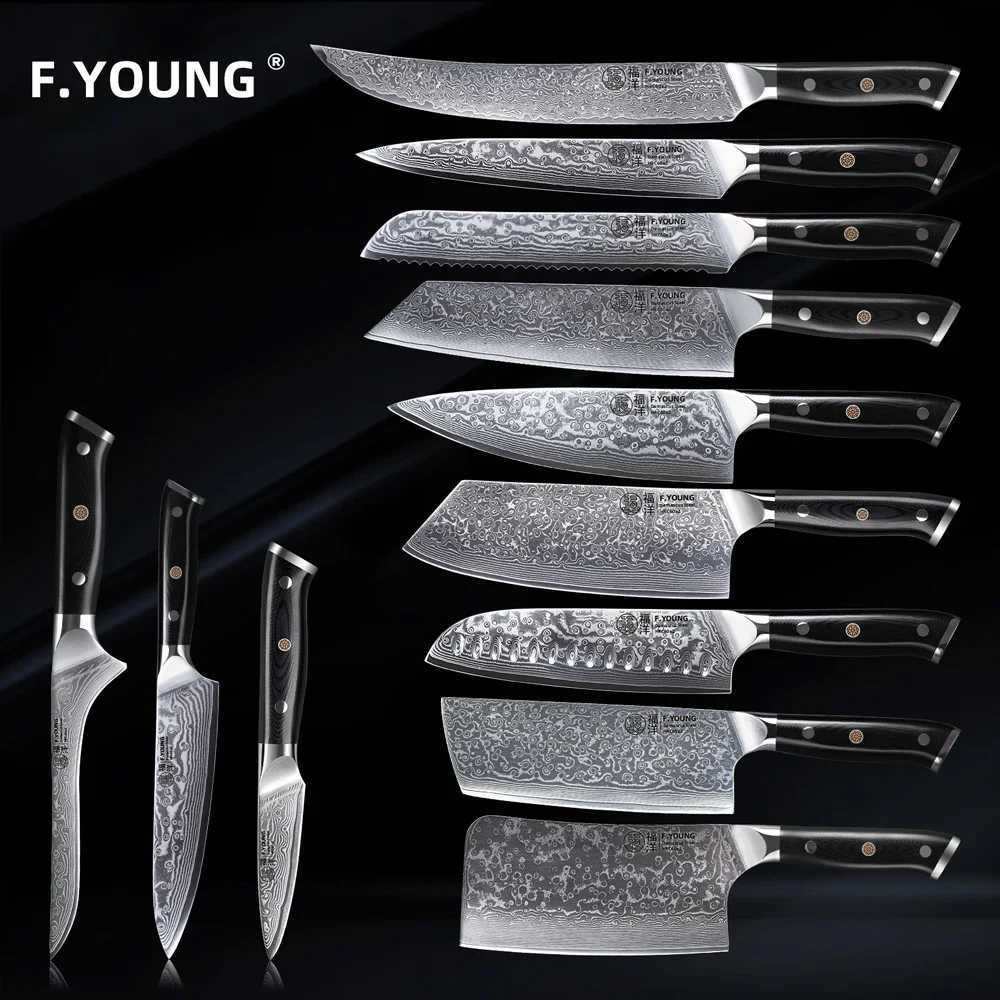 F. Young Professional Kitchen Knife Damascus Steel Japanese Chef Knife Slicer Sashimi Practical Fruit Cooking Kitchen Utensils X241102