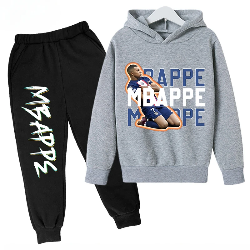Spring and Autumn Mbappe Printed Children's Hoodie Set Sweatshirt Pants 2-piece Sportswear Set for Boys and Girls Kids Clothes