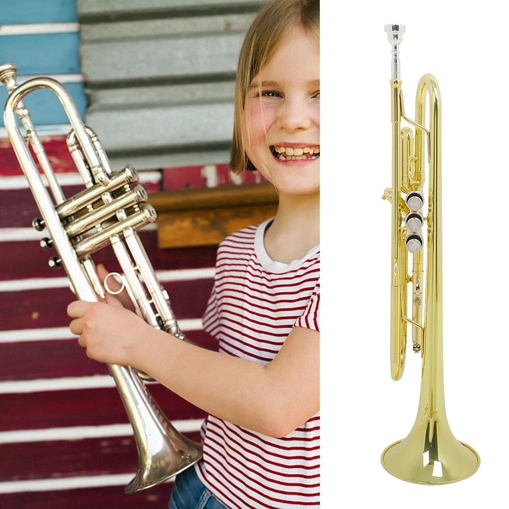 Bb B Flat Trumpet Instrument with Gloves & Cleaning Cloth for Student Beginners