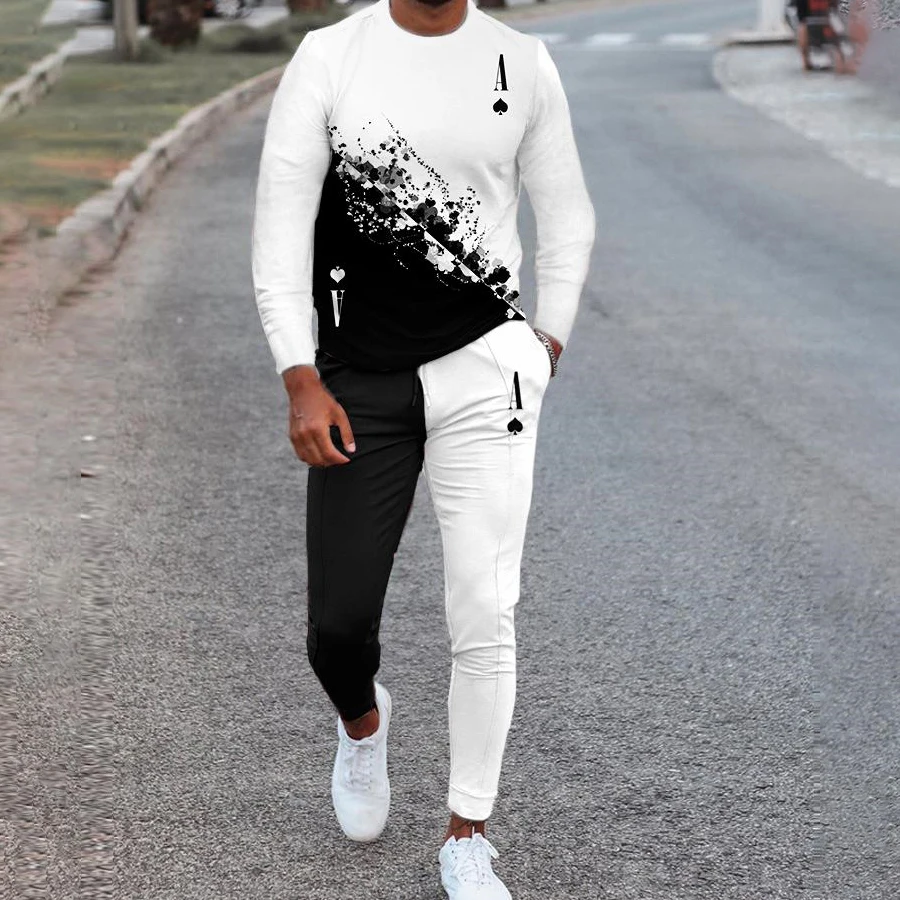 Piece Men's Summer 2 Set Tracksuits 3d Print Long Sleeve Tshirt Set Streetwear Casual Sportstreet Male Oversized Men Tshirt Suit smile