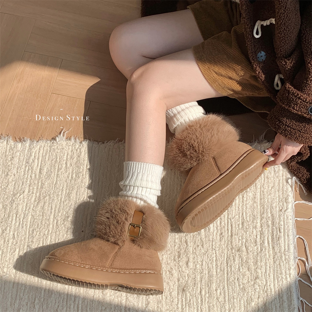 Boots Fashion soft platform casual slippers Classic mini boots Super Snow boots short medium platform warm shoes Sheepskin chestnut outdoor boots