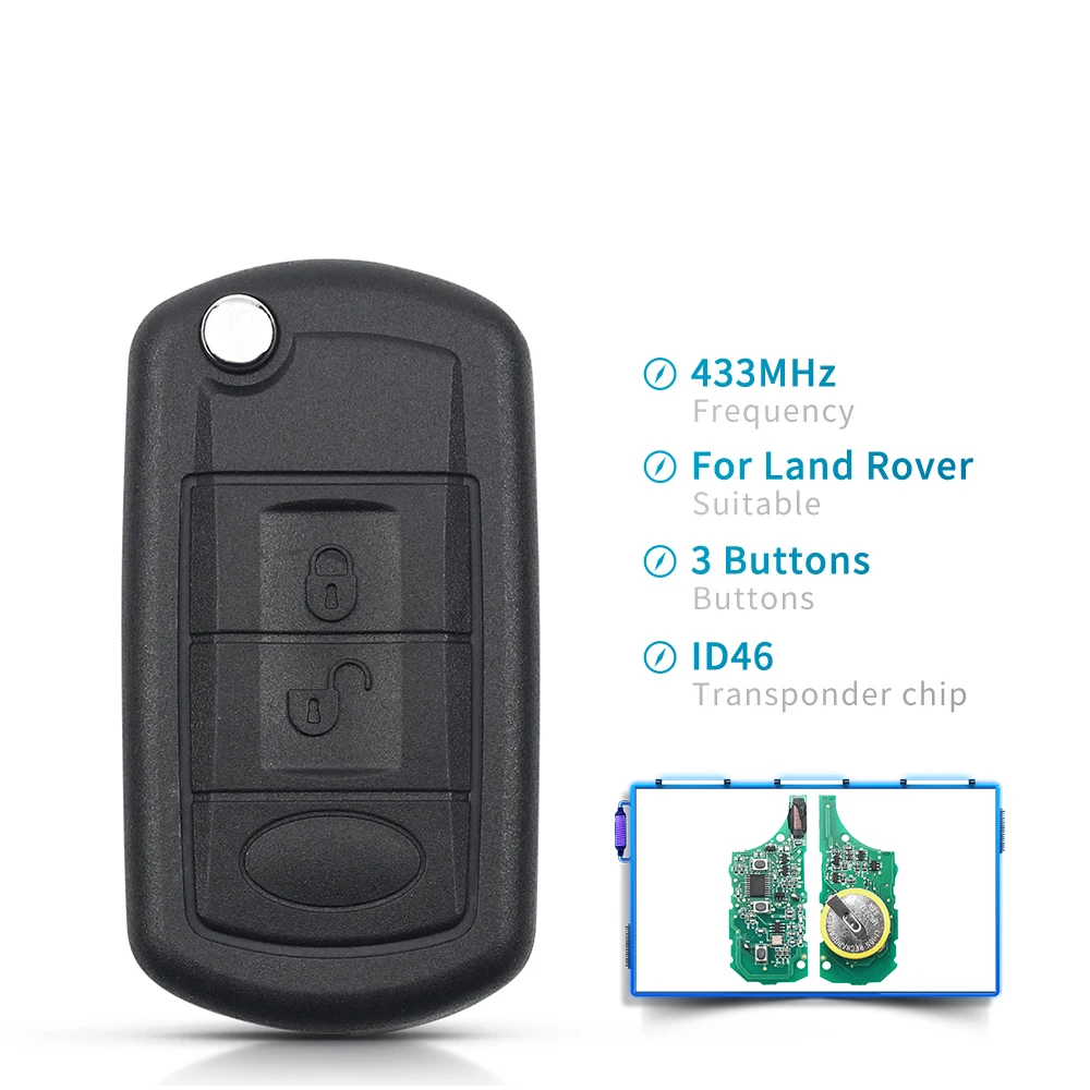 KEYYOU 433MHz 3 Buttons Flip Folding Remote Control Key Remote Car Key Fob For RANGE ROVER Sport Land Rover Discovery 3