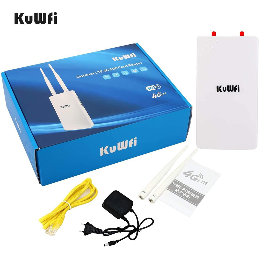 KuWFi Waterproof Outdoor 4G WiFi Router 150Mbps CAT4 LTE Routers 3G/4G SIM Card Router Modem for IP Camera/Outside WiFi Coverage