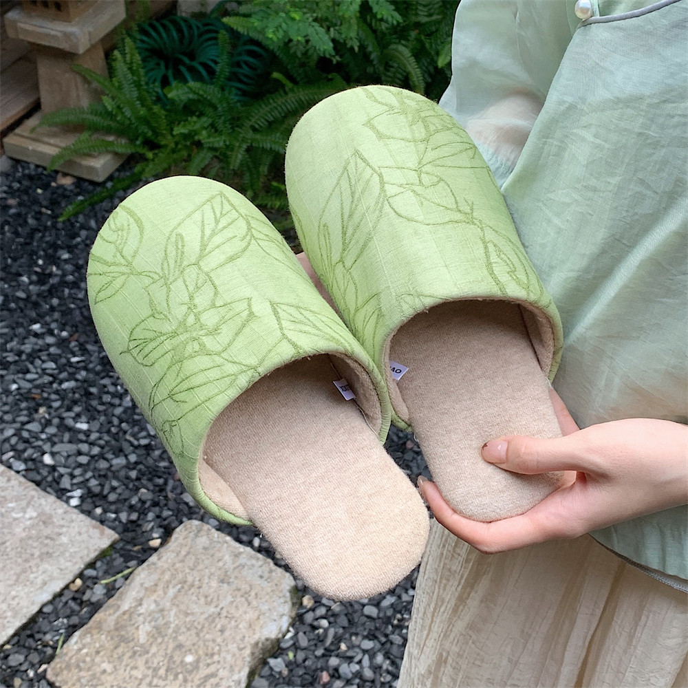 Women's winter trend retro national style Zen fluffy cotton slippers Warm and interesting cotton slippers in winter home bedroom