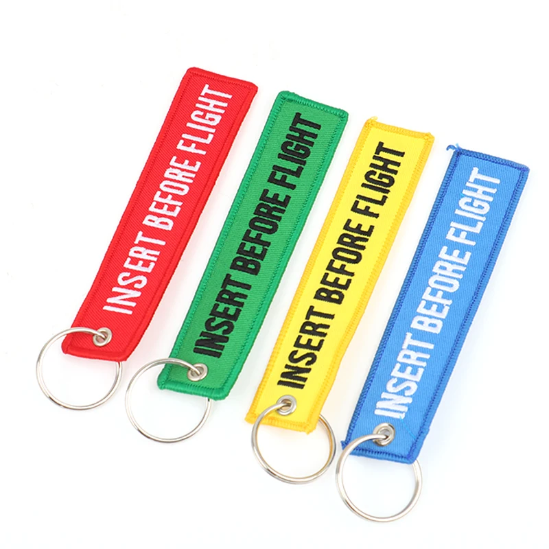1pcs Car Key Ring Key Fobs Chaveiro INSERT BEFORE FLIGHT Keychain Jewelry Popular Llaver Motorcycle Key Tag OEM Red Embroidery