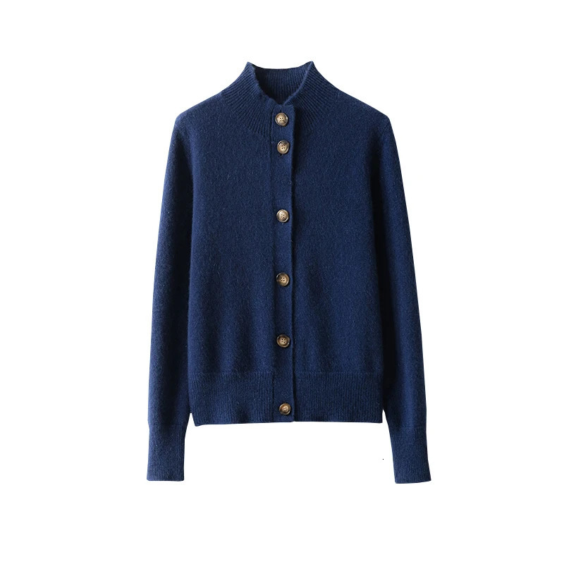100% wool and cashmere sweater for autumn and winter womens self-cultivation semi high collar cardigan womens warm knit sweater 241031