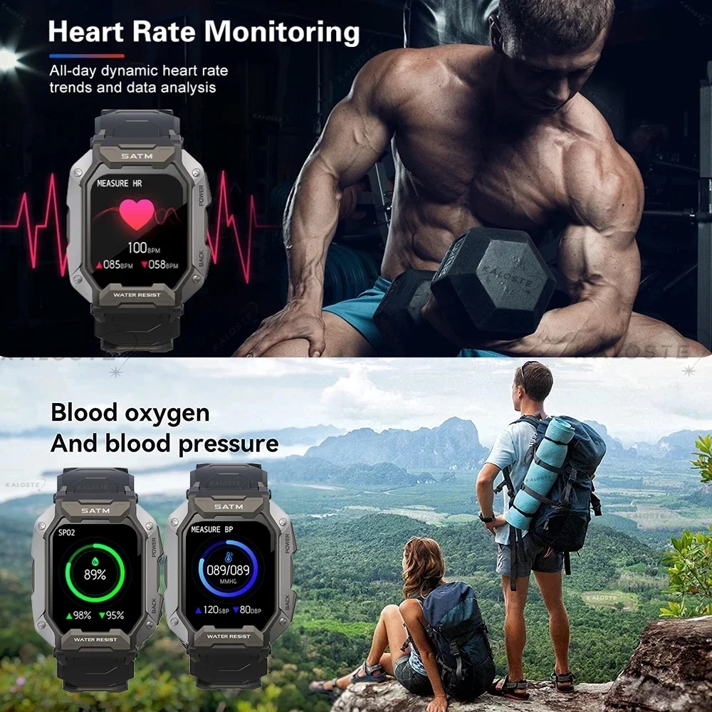 C20 Military Sports Smart Watch Men Ultra Army Outdoor IP68 5ATM Three-proof Waterproof Heart Rate Blood Oxygen Satm Smartwatch