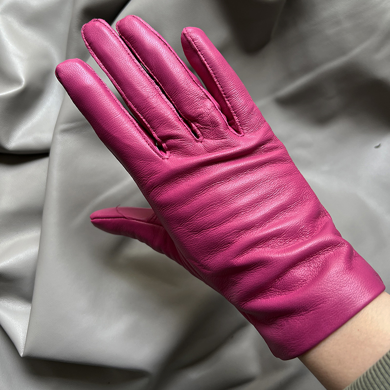 Elegant Women Gloves Genuine Lambskin Real Leather Sheepskin Autumn And Winter Plus Velvet Trendy Female Short Glove 27 Colors