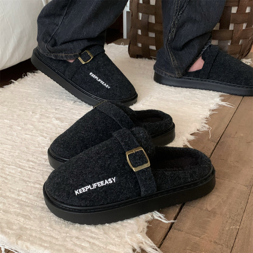 Slipper Fluffy slipper women's flat winter sweet home fashion plus velvet girl home casual fashion platform shoes indoor cotton slippers