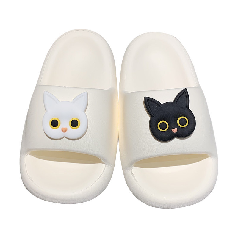 Soft bottom home summer slippers female cartoon slippers three-dimensional soft cute fun black and white kitten indoor street sandals girl slippers