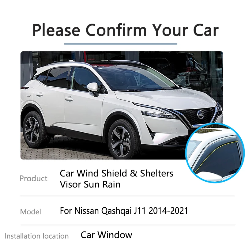 For Nissan Qashqai J11 Rogue Sport 2014~2021 Sun Window Door Side Vent Visor Rain Deflectors Guards Smoke Trim Car Accessories