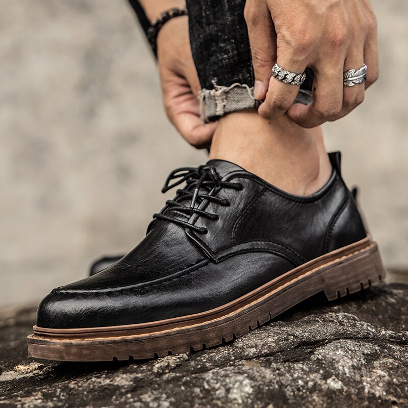 Casual Shoe Classic Handmade Loafers for Men Lace-up Genuine Leather Shoes Oxford Business Sneakers Men's Work Boots 82fc6