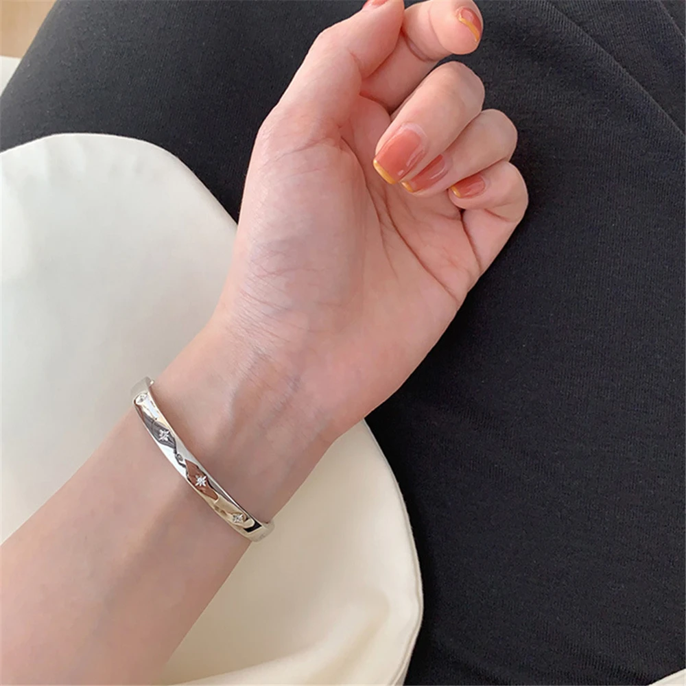 Silver Cuff Bangles For Women Silver/ Gold Color Zirconia Star Open Charm Bangle & Bracelets Pulseira Femme Trendy Jewelry Gifts