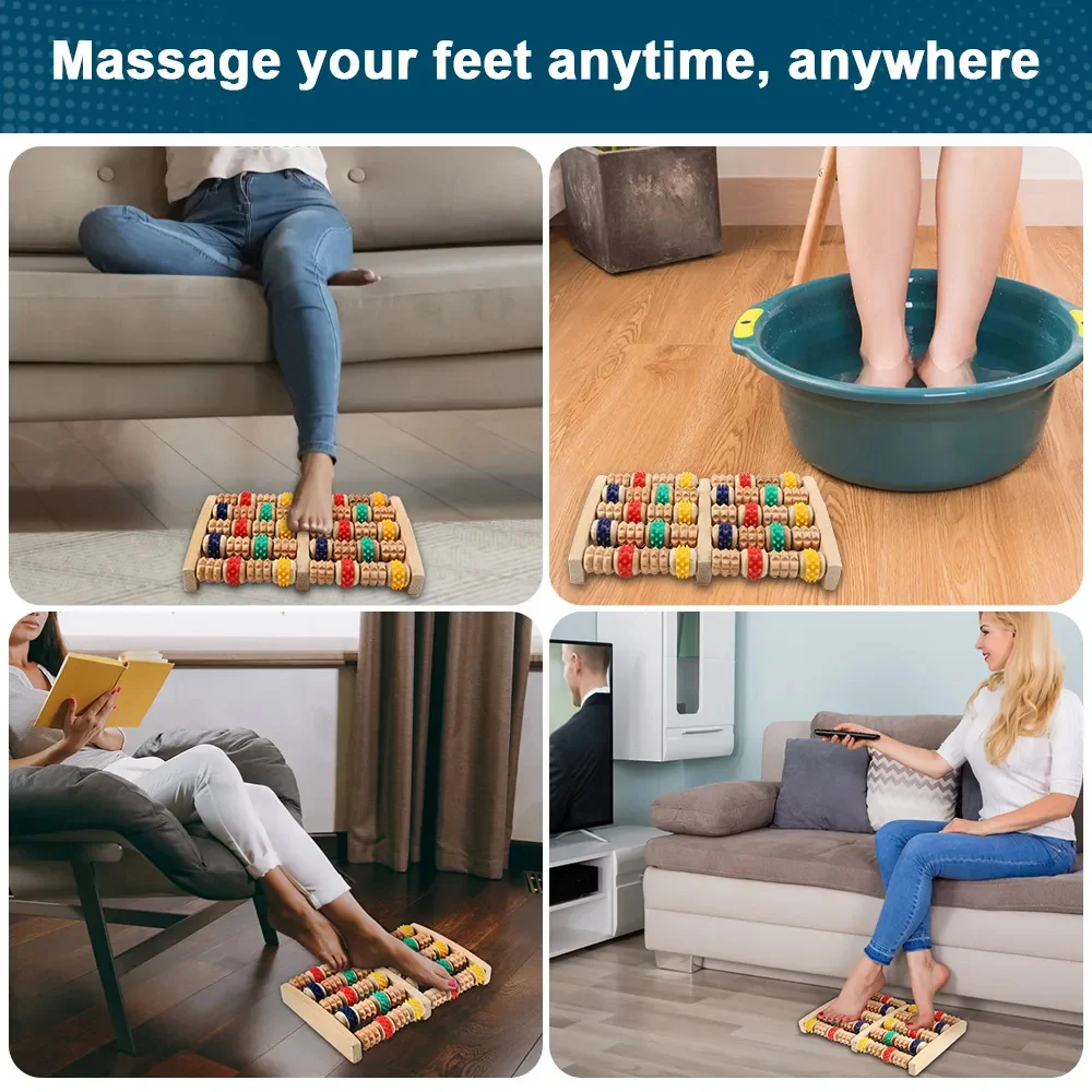 Acupressure Wooden Foot Roller For Pain Relief body Massage Heath Therapy 5 Row Wooden Foot Massager Feet Care 24.5x16cm