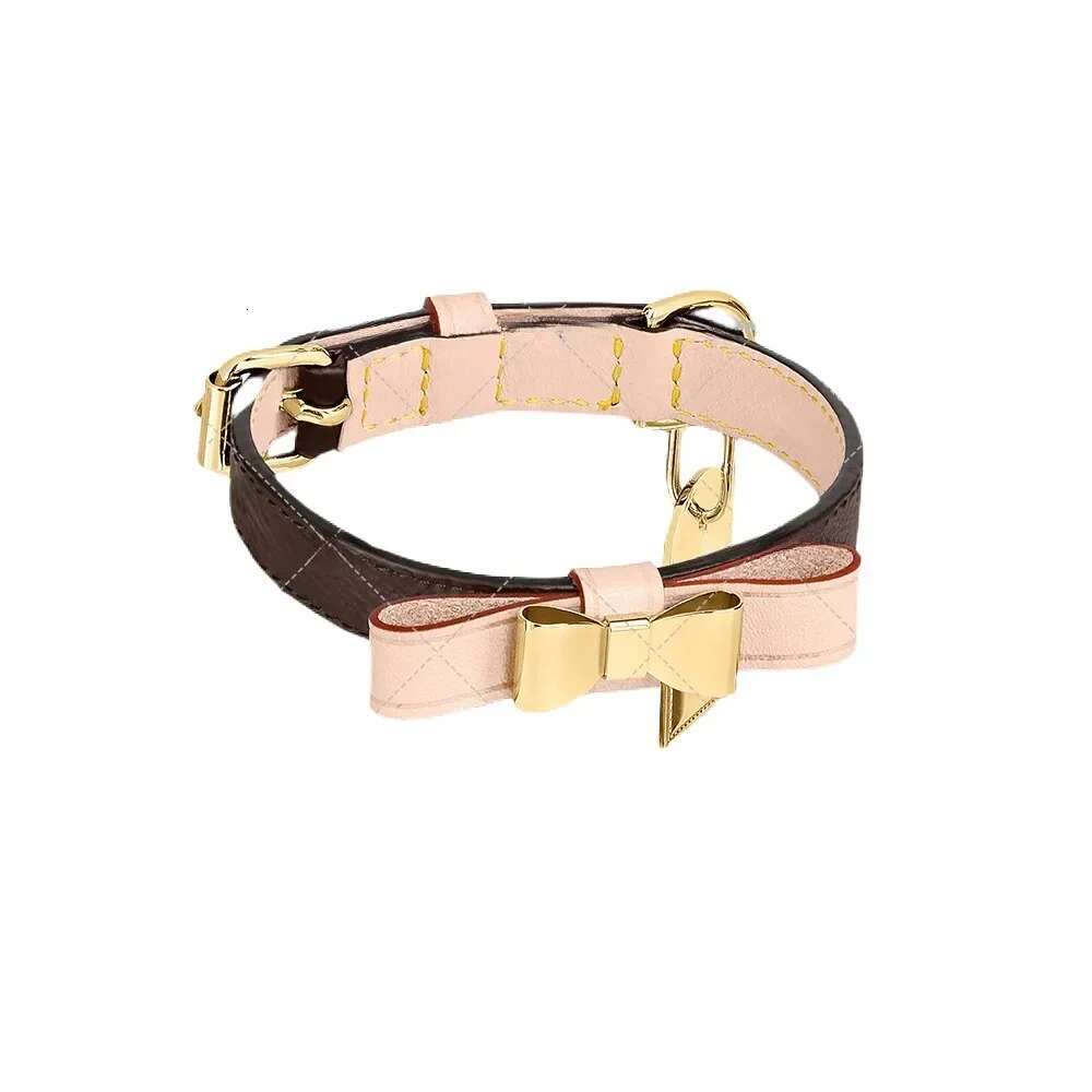 Fashion Leather Bow Tie Dog For Small Medium Large Dogs Pets Laser Engraving Customization Collar Leash Set Lc0238
