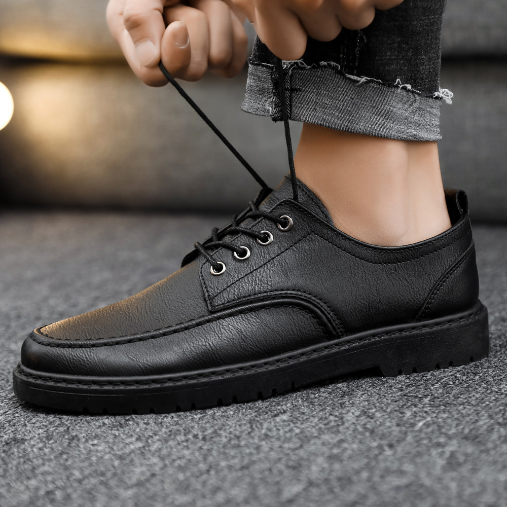 Round Head Leather Business Dress Handmade Casual Shoes Lace-up Footwear Men Platform Moccasins Slip-on Loafers 11802