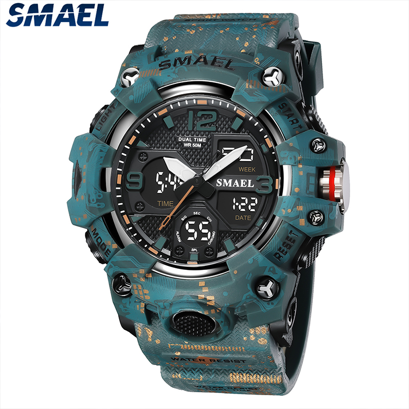 New Camouflage Military Watch Outdoor Sport Watches For Men Waterproof Chronograph Stopwatch Analog Digital Man Wristwatch 8008