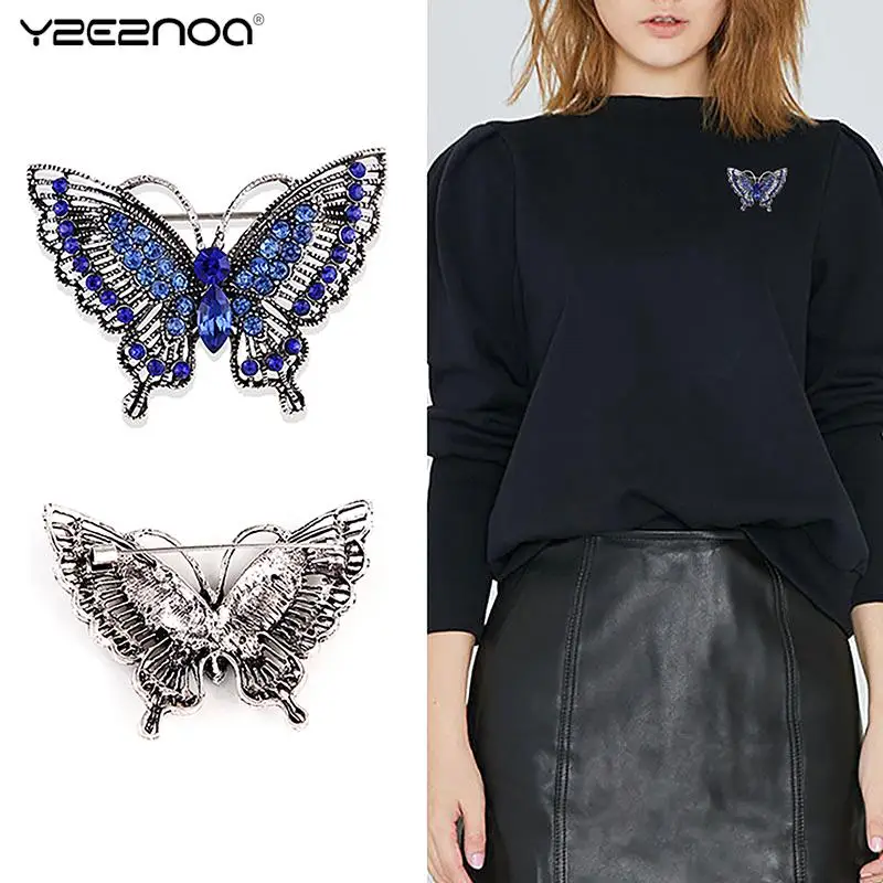 1Pc De Luxe Corsage Vintage Butterfly Brooches For Woman 5-color Rhinestone Sparkling Butterfly Insects Party Office Brooch Pins