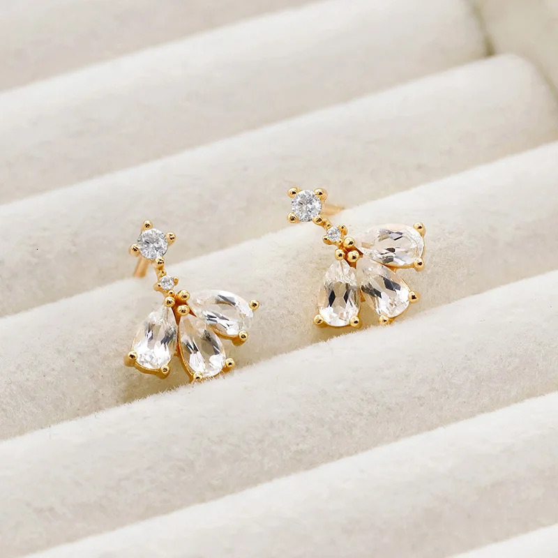 LAMOON natural gemstone yellow jade stud earrings womens 925 sterling silver gold-plated exquisite jewelry elegant ballet Christmas gift 241031