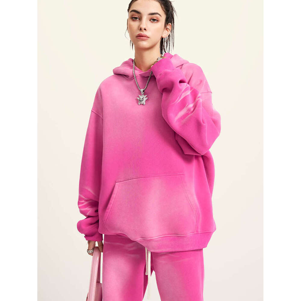 Bornladies Fashion Women Heavyweight Hooded Set Loose Warm Sports Pants Sweatshirt Plush Jackets Autumn Winter Couple Pullovers