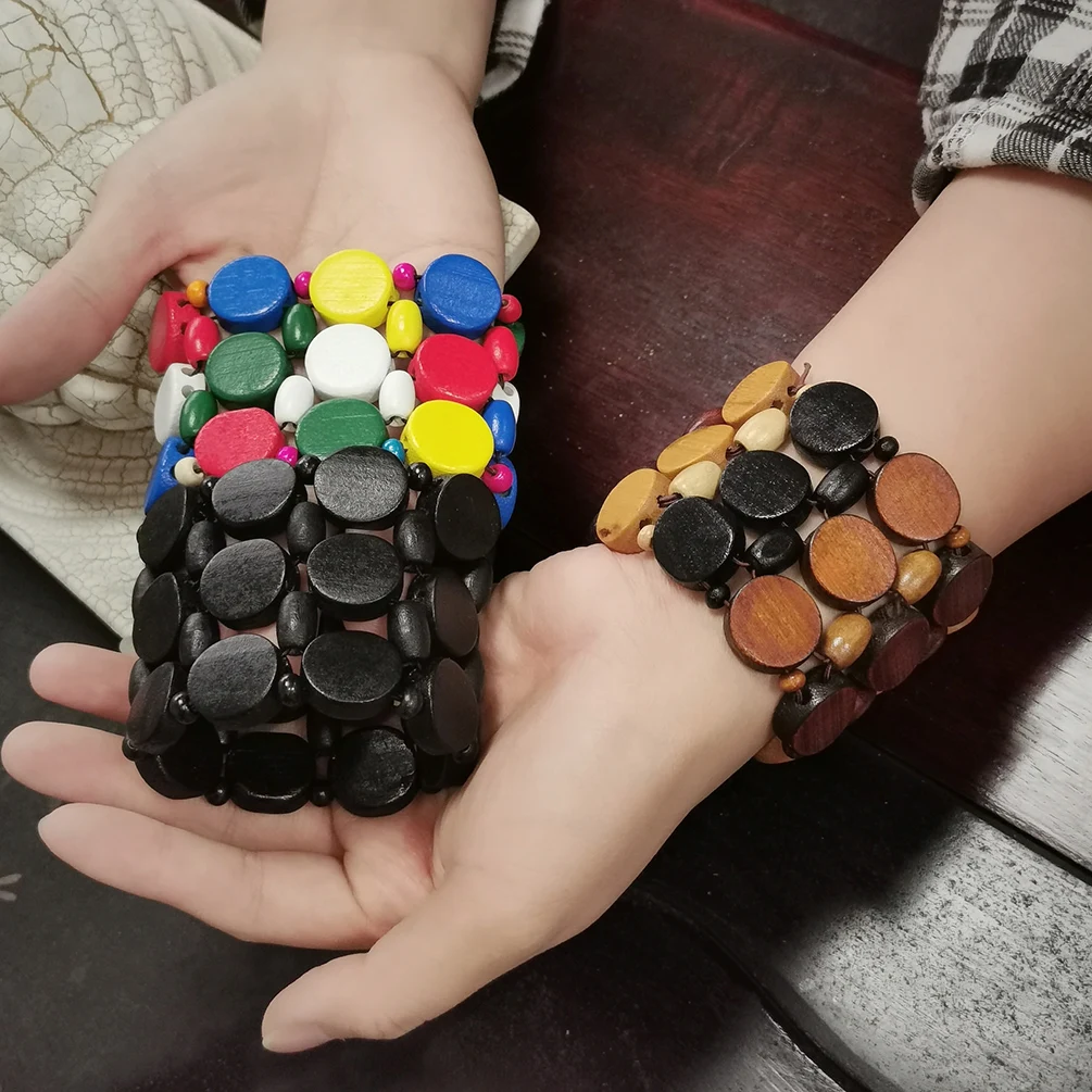 MANILAI Bohemian Multi Layers Wood Beads Cuff Bracelet Women Handmade Elastic String Bracelets & Bangles Vintage Ethnic Jewelry