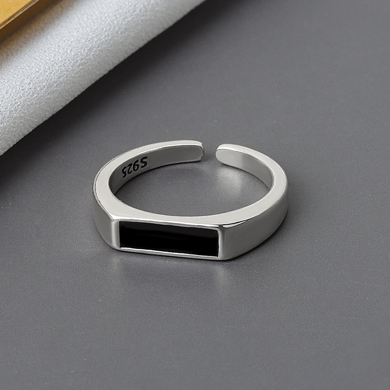 Silver Color Trendy Rings For Women Vintage Minimalist Handmade Black Stone Finger Jewelry Punk Hip-Hop Party Gifts