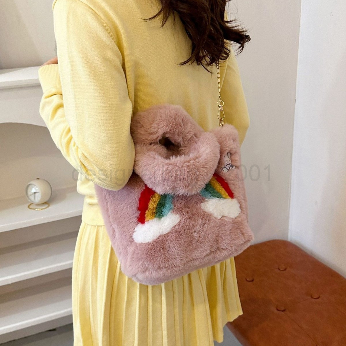 Niki Duncks Tote Bagbag Designer Fashion Classic 10a Top Woman Handbagevening Bags Winter New Cute Rainbow Plush Womens Handheld Large Capacity Chain 