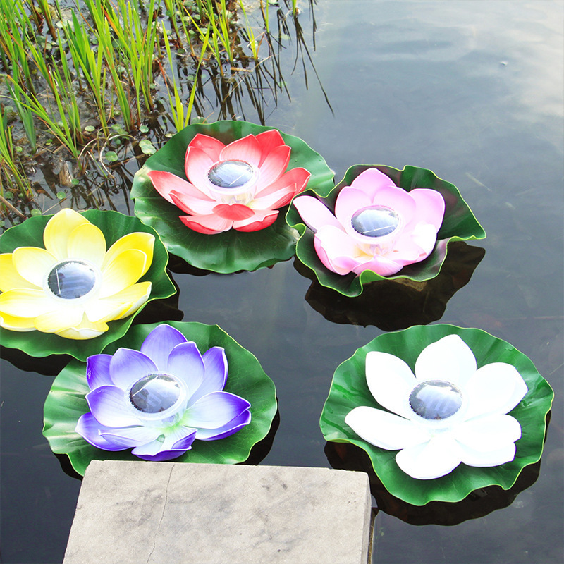 Solar Led Floating Flower Light Artificial Lotus Fountain Pond Pool Garden Lamp Outdoor Waterproof Decor for Patio Fish Tank