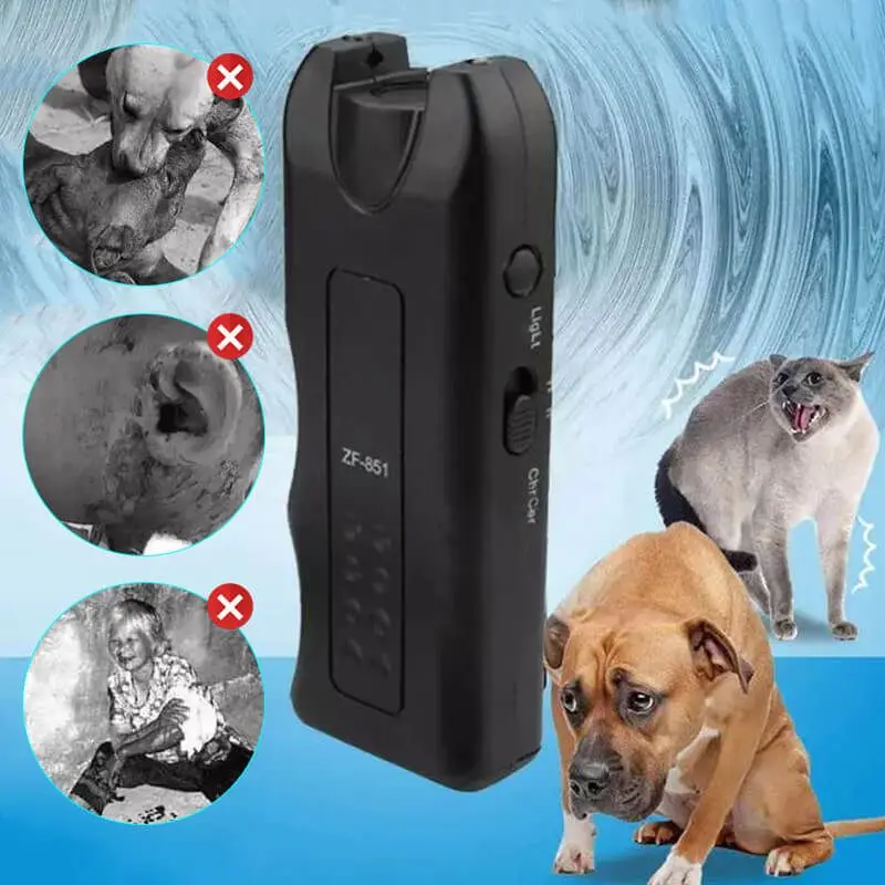 Ultrasonic Dog Repeller Pet Training Device Outdoor Deterrent Chaser Handheld Anti-barking Device with LED to Repel Cats & Dogs
