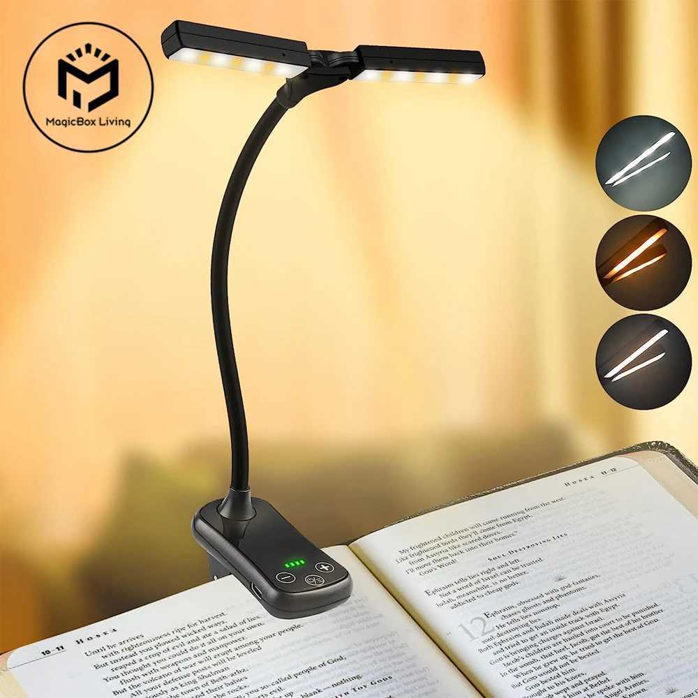 14 LED Clip On Book Light 3 Colors 8 Brightness Usb Rechargeable Night Light Portable Reading Light Book Lamp Mini Desk LampLX241102