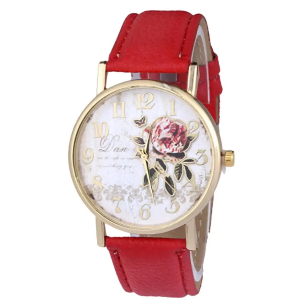 Luxury Brand Woman Watch Stylish Women Rose Pattern Watch Classic Round Dial Faux Leather Strap Quartz Movement Wrist Watch
