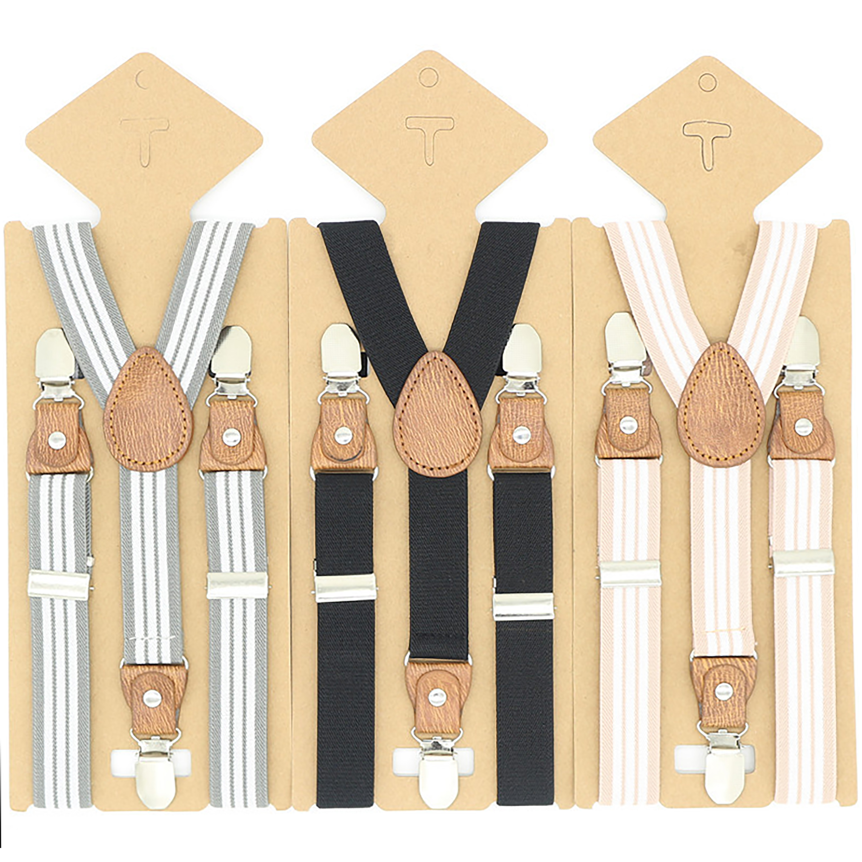 High Quality Solid Color Striped Suspenders Braces For Children Boys Girls Pink Blue Elastic Leather 3 Clips Adjustable Straps