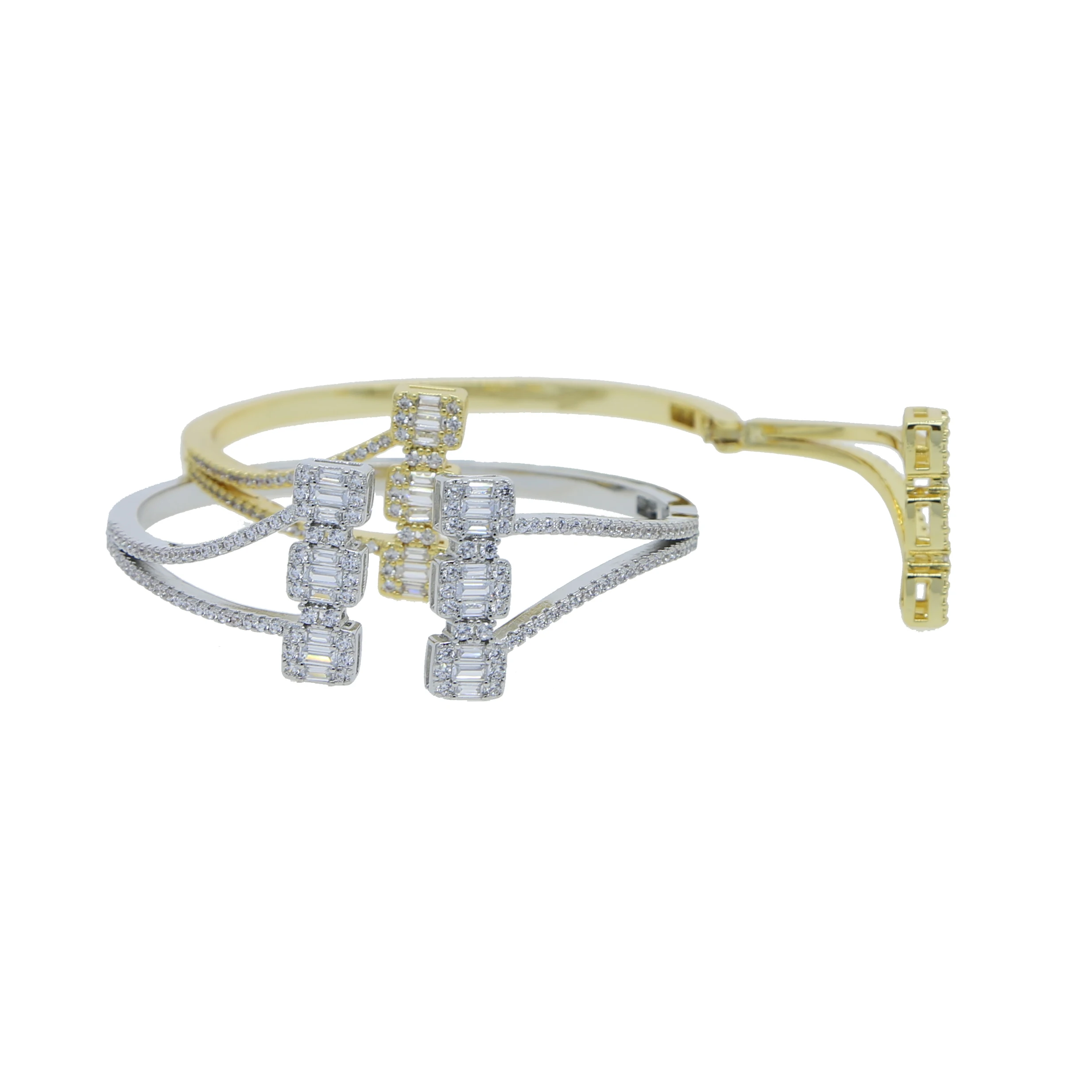 Iced Out Bling Bangle For Women Full Paved 5A Clear Cubic Zirconia CZ Geometric Shaped High Quality Bracelets