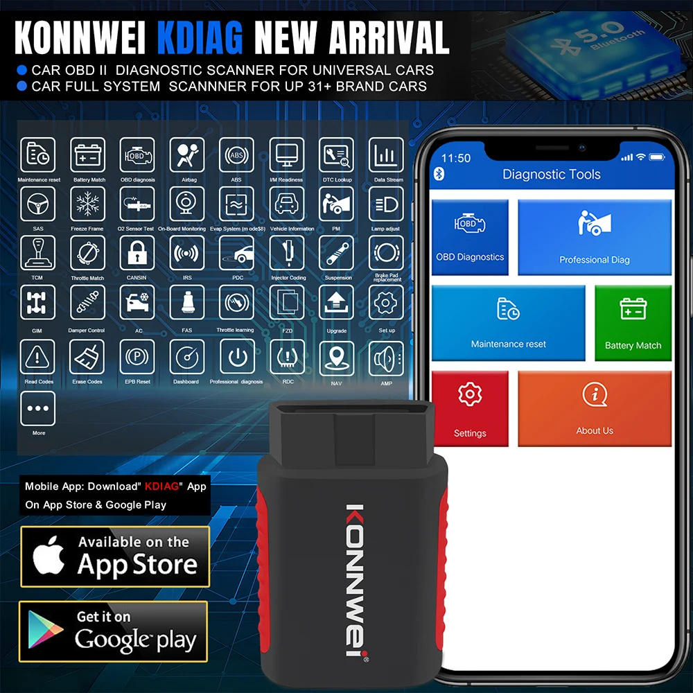 KONNWEI KDIAG MINI 2023 Full System Auto Scanner Reset SAS EPB Service ECU Programmer OBD OBD2 Car Diagnostic Tool pk Thinkdiag