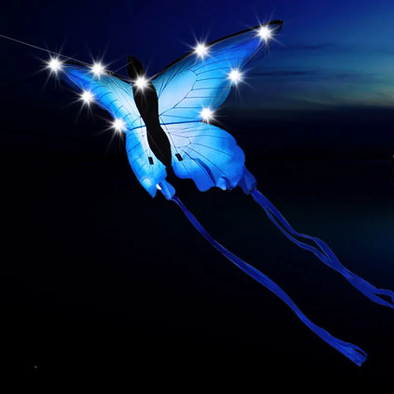 Large135cm Blue Butterfly LED Kite Single Line Bird Kites For Children Adults Outdoor Fun Animal Toy With Hand Line Factory
