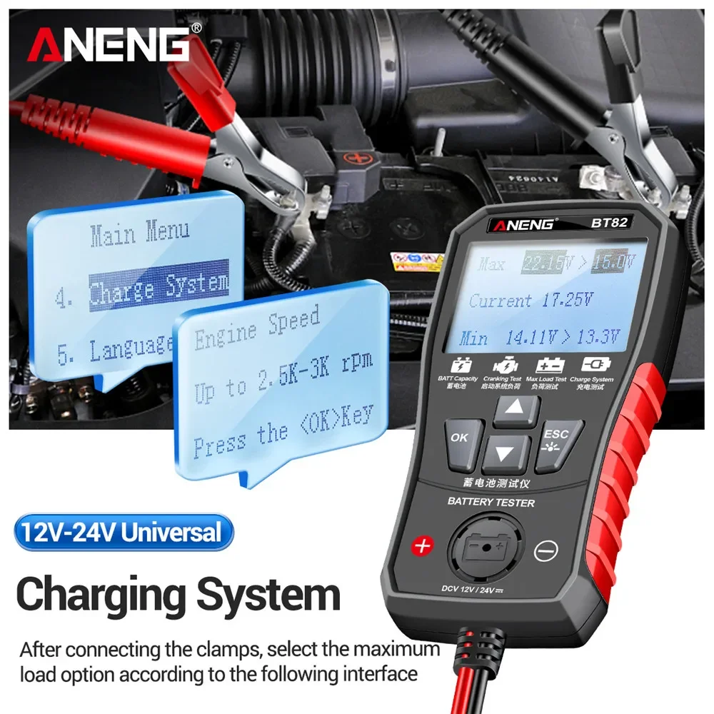 ANENG BT82 Portable Digital Car Battery Tester Circut Test Analyzer Battery Detector Auto Motorcycle Fault Testing Battery Tool
