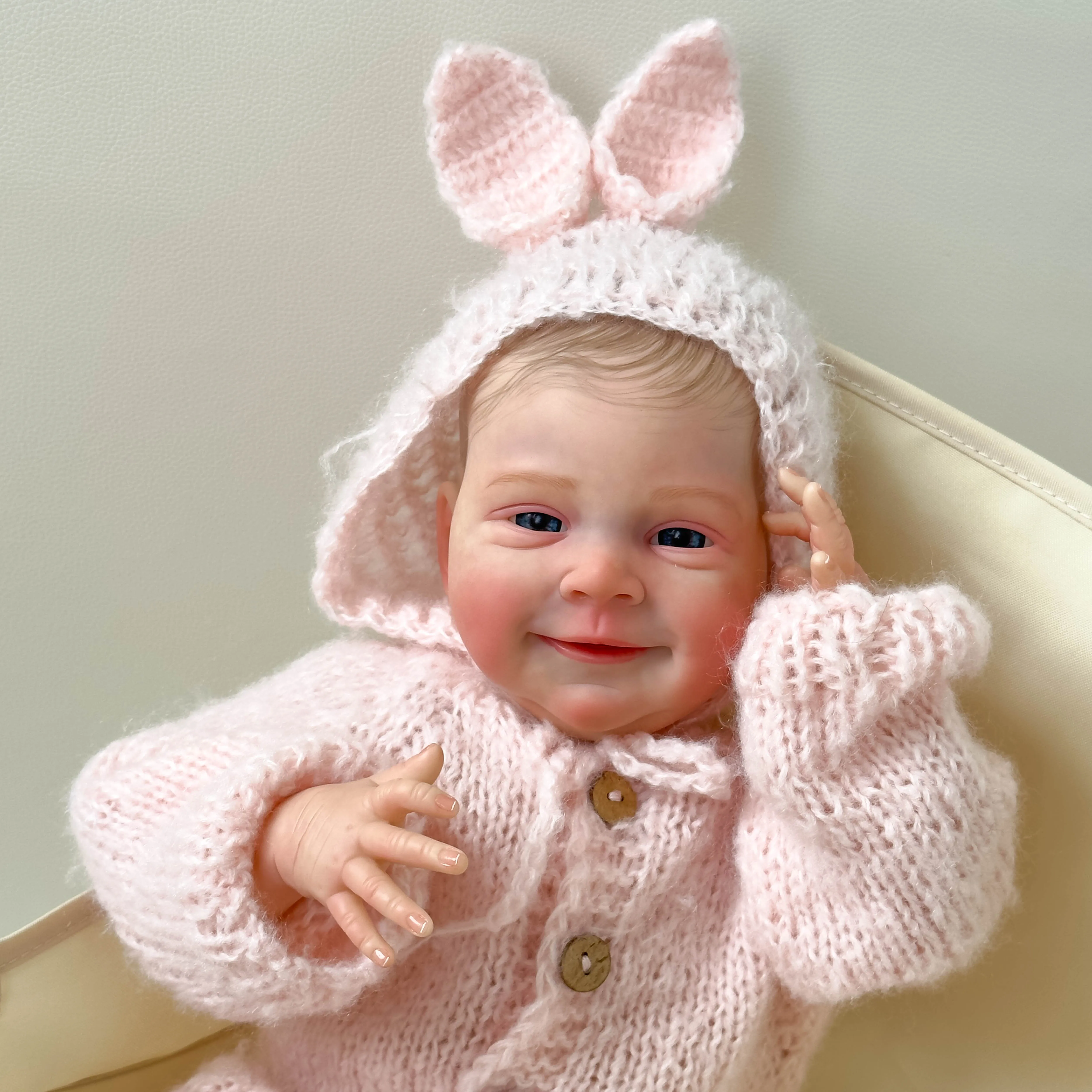 NPK 19inch Sebastia Reborn Baby Doll Already Painted Finished Awake Newborn Baby Size 3D Skin Visible Veins Collectible Art Doll