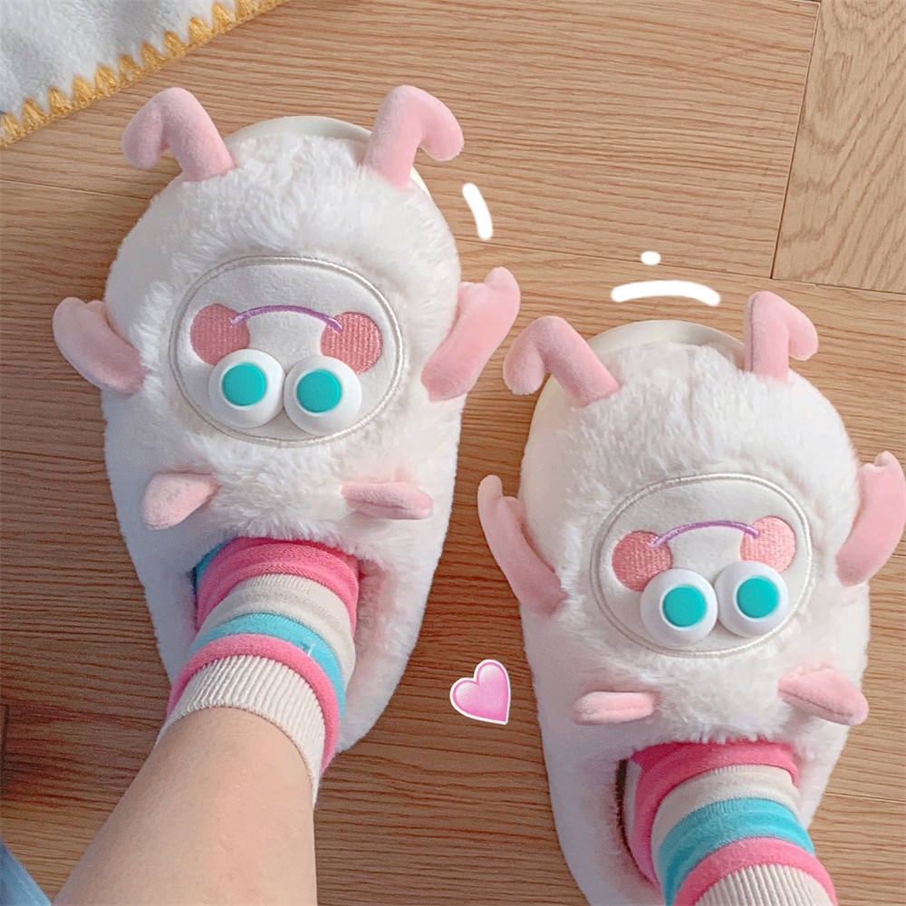 Personality Fun Plush Monster slipper for Women Girls Ladies Fall Winter Warm fur slide Furry plush mule Luxury women's shoes Flat slipper slide 
