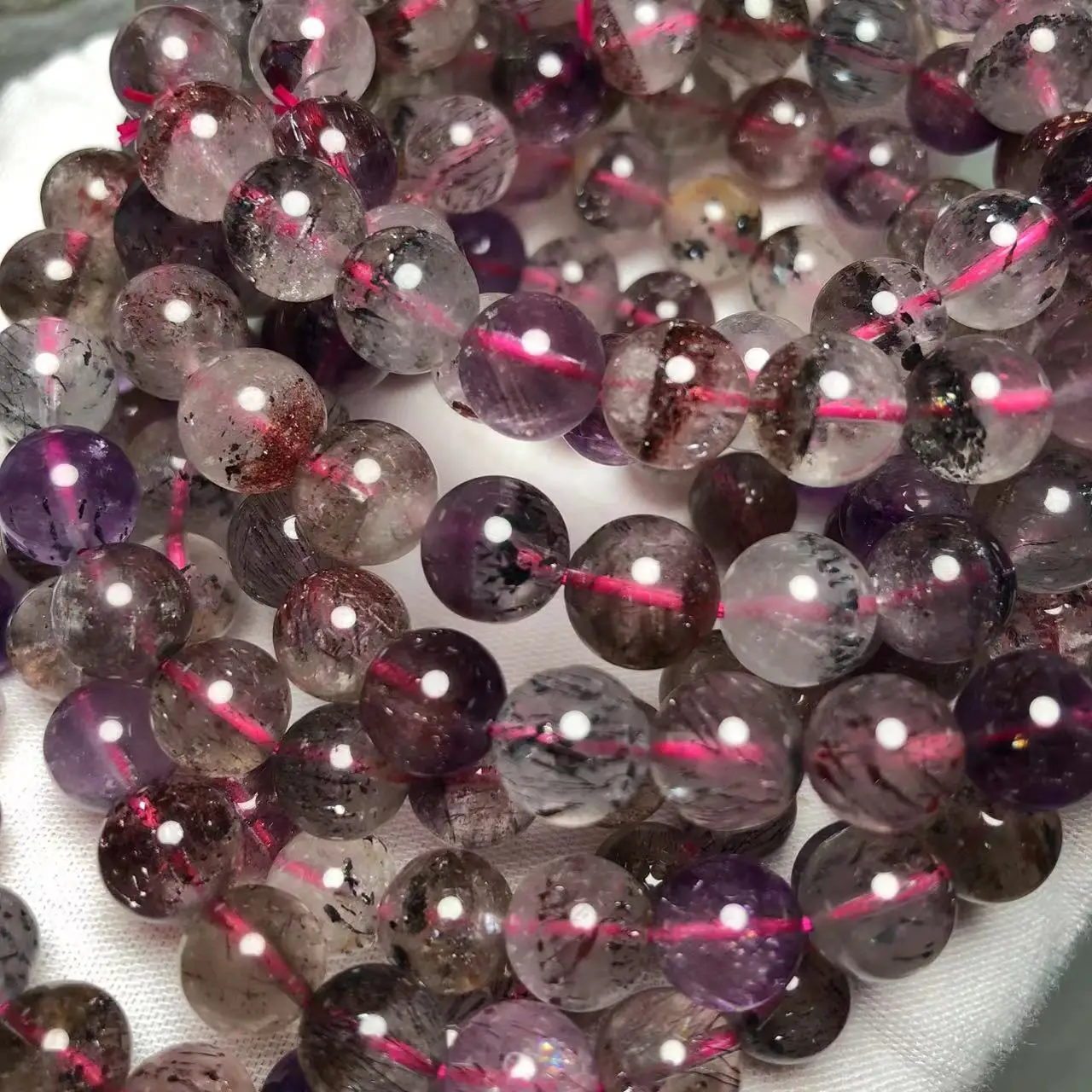 Meihan Natural A+++ Super 7 Crystal Quartz smooth round beads stone for jewelry making design DIY bracelet necklace