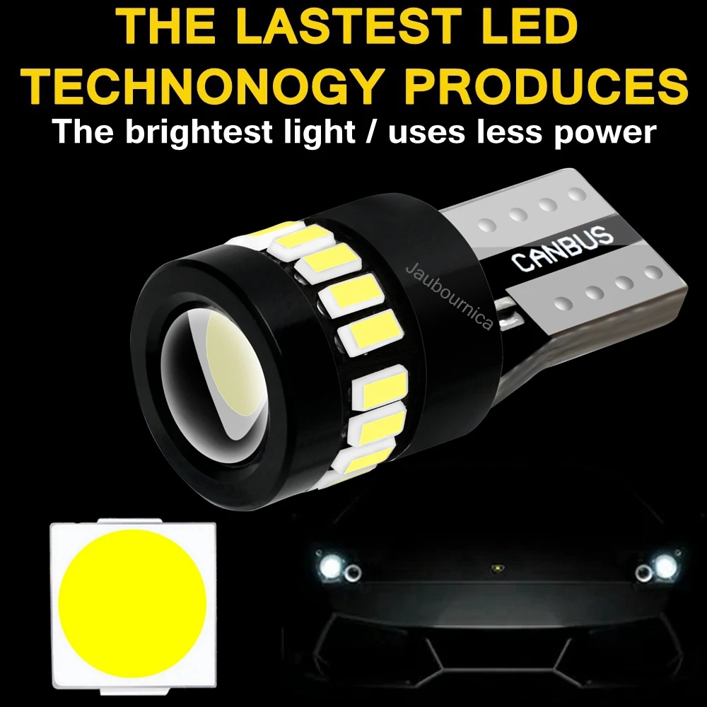 2PCS T10 W5W WY5W LED Super Bright Car Parking Light Canbus Auto Interior Dome Reading Lamp Turn Side Bulbs White Red Yellow 12V