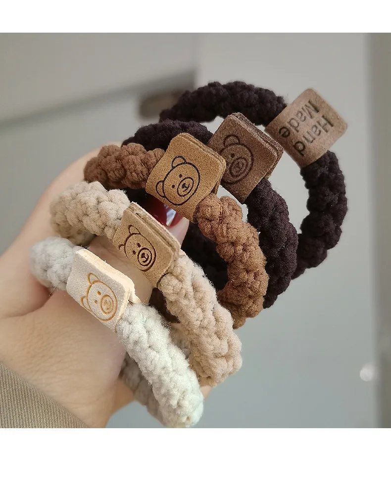 Fashionable And Cute Bears Leather Bands Women s Tied Hair Rope Headwear Autumn Winter Plush Circles High Elastic A 5