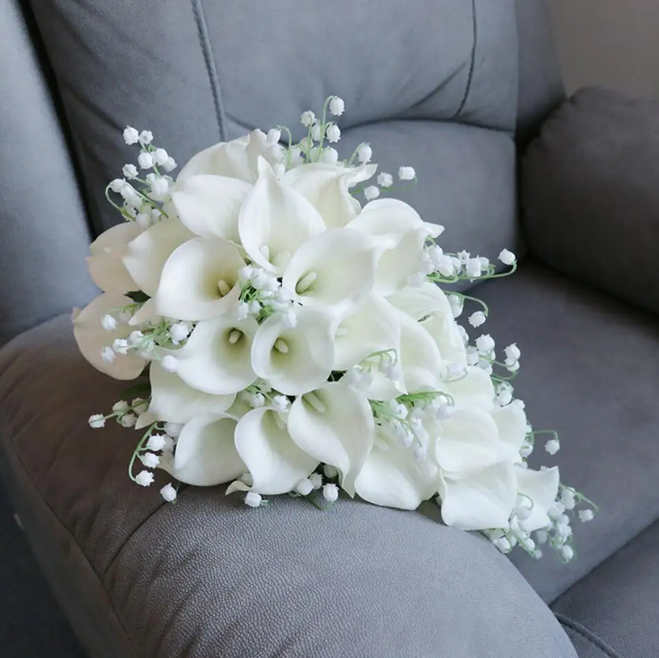 AYiCuthia Royal White Wedding Bouquet Waterfall Artificial Flowers White Bridal Pearl Bride Bouquet Fleur Mariage